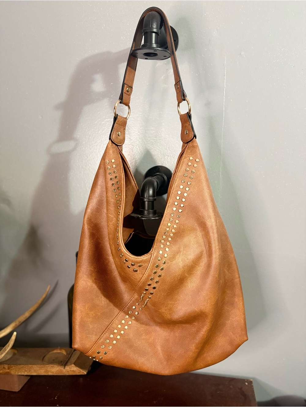 Mellow world Brown Studded Hobo Bag